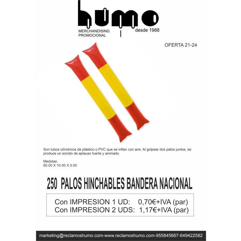 OFERTA 21/24: PALOS HINCHABLES BANDERA NACIONAL