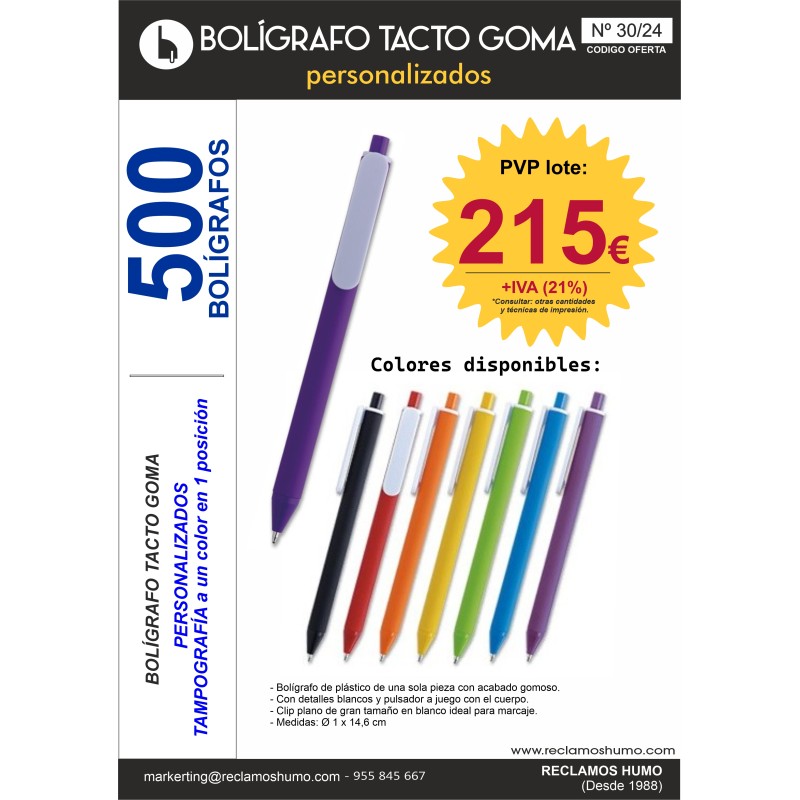 OFERTA 30/24: BOLÍGRAFO TACTO GOMA