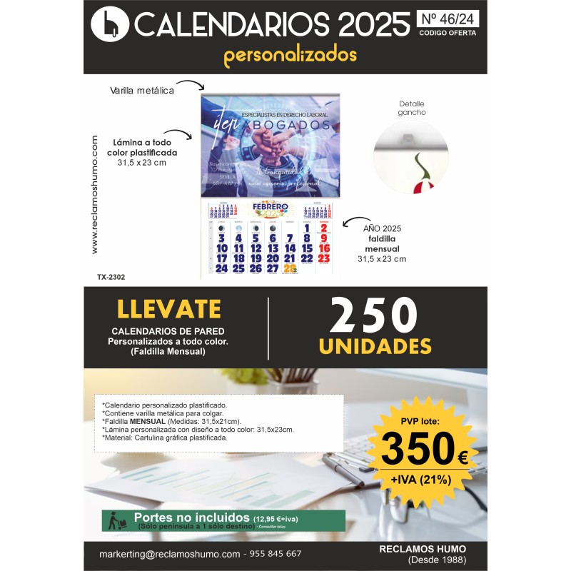 OFERTA 46/24: CALENDARIOS PARED PERSONALIZADOS