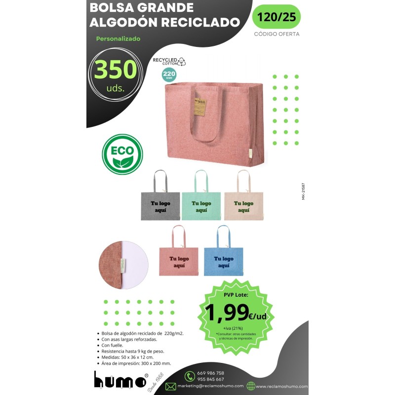 OFERTA 120/25: BOLSAS ALGODÓN RECICLADO GRANDES OFERTA 120/25: BOLSAS ALGODÓN RECICLADO GRANDES