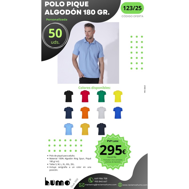 OFERTA 123/25: POLO PIQUE ALGODON 180GR. OFERTA 123/25: POLO PIQUE ALGODON 180GR.