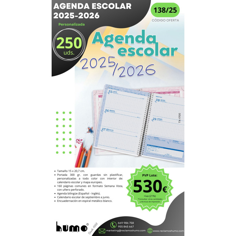 OFERTA 138/25: AGENDA ESCOLAR OFERTA 138/25: AGENDA ESCOLAR