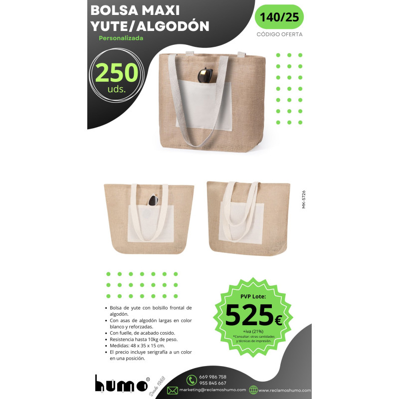 OFERTA 140/25: BOLSA MAXI YUTE/ALGODON OFERTA 140/25: BOLSA MAXI YUTE/ALGODON