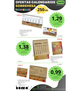 OFERTA 143/25: CALENDARIOS SOBREMESA KRAFT TODO COLOR