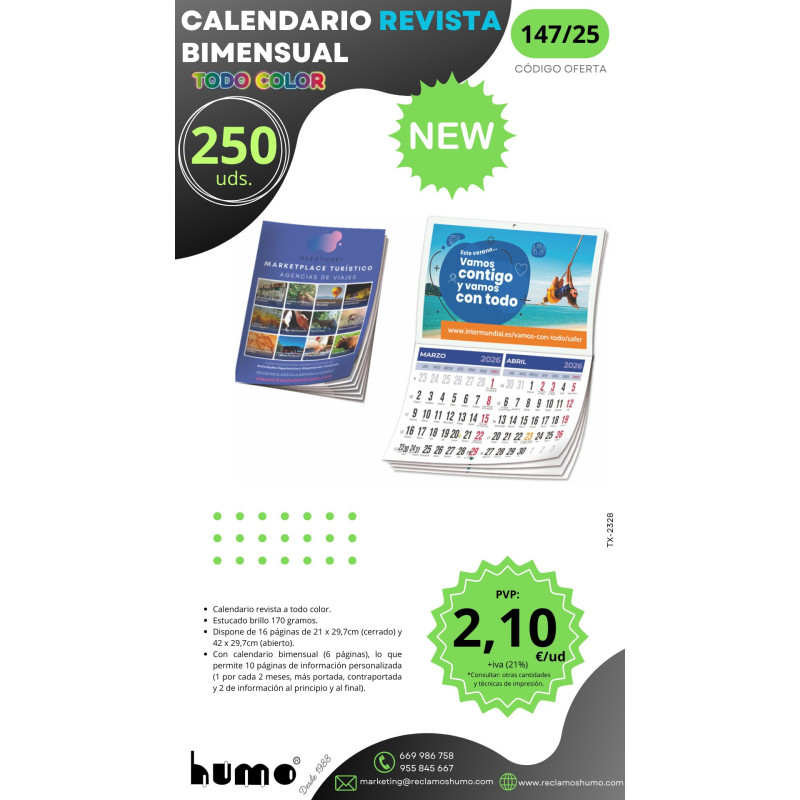 OFERTA 147/25: CALENDARIO PARED REVISTA BIMENSUAL