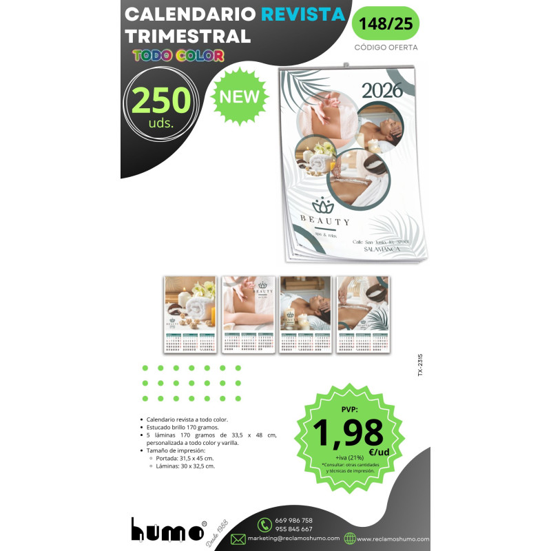 OFERTA 148/25: CALENDARIO REVISTA TRIMESTRAL