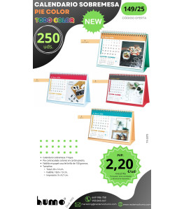 OFERTA 149/25: CALENDARIO SOBREMESA PIE COLOR