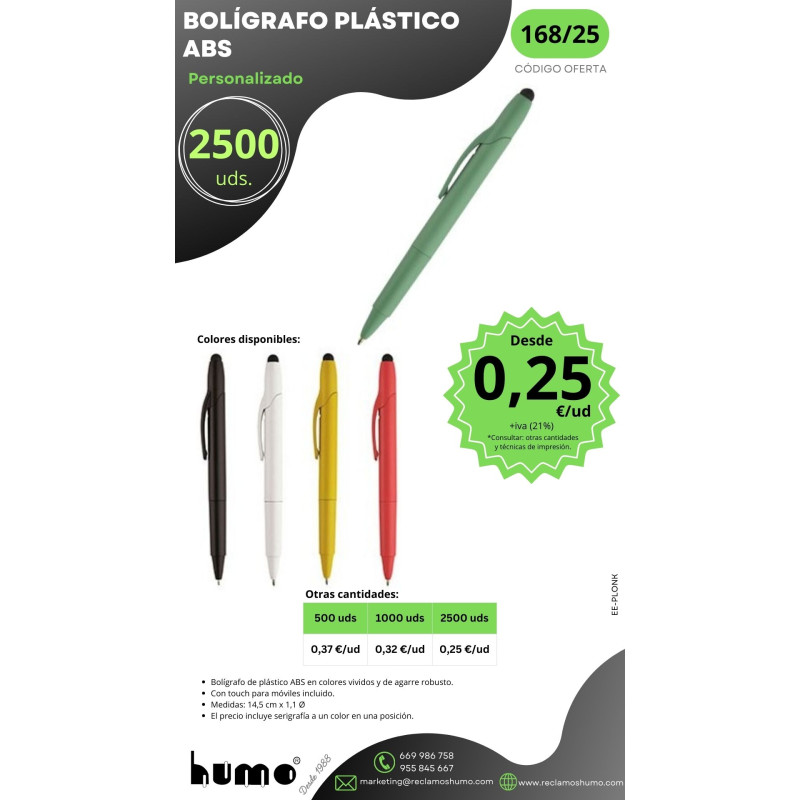 OFERTA 168/25: BOLÍGRAFO PLASTICO ABS